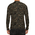 Black And Gold Lotus Pattern Print Men's Long Sleeve Rash Guard