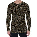 Black And Gold Lotus Pattern Print Men's Long Sleeve T-Shirt