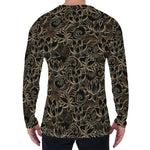 Black And Gold Lotus Pattern Print Men's Long Sleeve T-Shirt