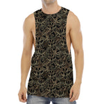 Black And Gold Lotus Pattern Print Men's Muscle Tank Top