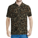 Black And Gold Lotus Pattern Print Men's Polo Shirt