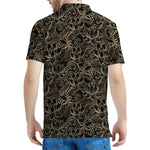 Black And Gold Lotus Pattern Print Men's Polo Shirt