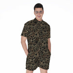 Black And Gold Lotus Pattern Print Men's Rompers