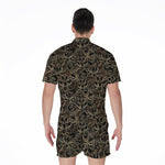 Black And Gold Lotus Pattern Print Men's Rompers