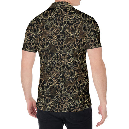 Black And Gold Lotus Pattern Print Men's Shirt