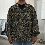 Black And Gold Lotus Pattern Print Men's Shirt Jacket