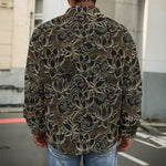 Black And Gold Lotus Pattern Print Men's Shirt Jacket