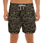 Black And Gold Lotus Pattern Print Men's Split Running Shorts
