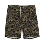 Black And Gold Lotus Pattern Print Men's Sports Shorts