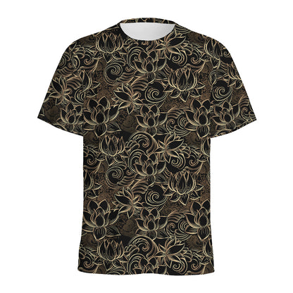 Black And Gold Lotus Pattern Print Men's Sports T-Shirt