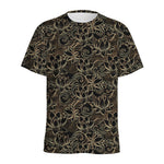 Black And Gold Lotus Pattern Print Men's Sports T-Shirt