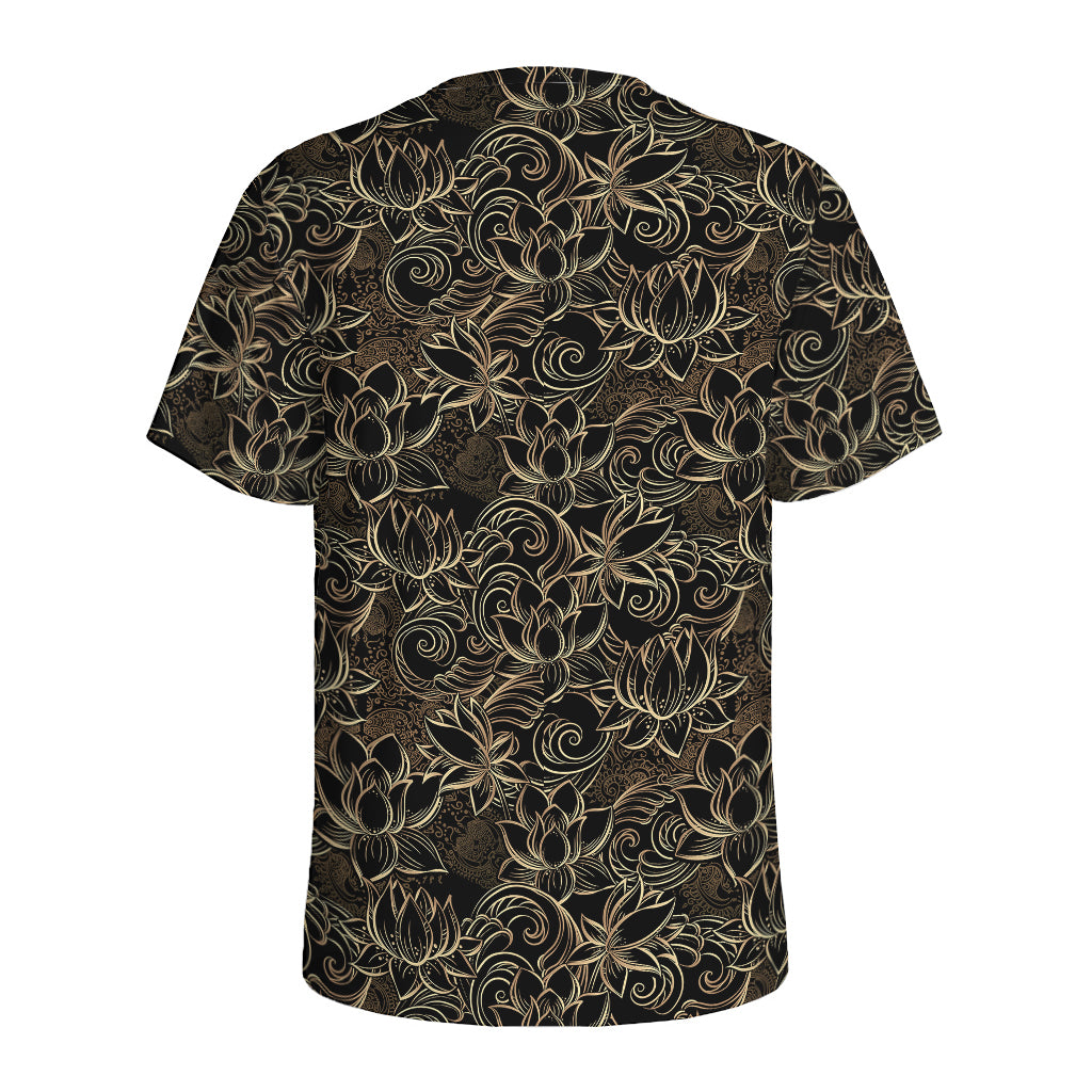 Black And Gold Lotus Pattern Print Men's Sports T-Shirt