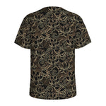 Black And Gold Lotus Pattern Print Men's Sports T-Shirt