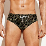 Black And Gold Lotus Pattern Print Men's Swim Briefs