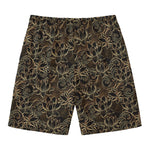 Black And Gold Lotus Pattern Print Men's Swim Trunks