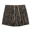 Black And Gold Lotus Pattern Print Mesh Shorts