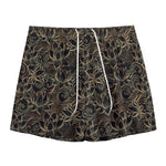 Black And Gold Lotus Pattern Print Mesh Shorts