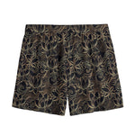 Black And Gold Lotus Pattern Print Mesh Shorts