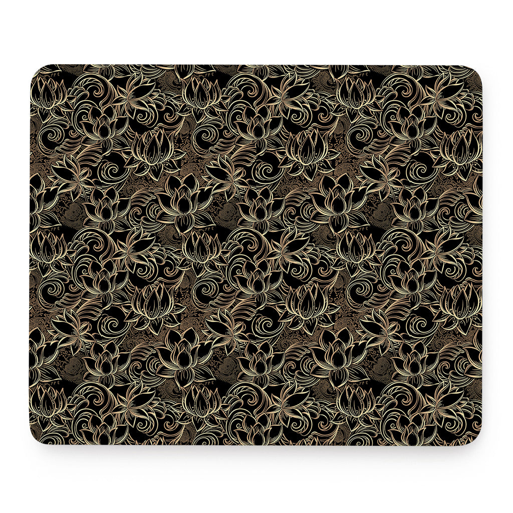 Black And Gold Lotus Pattern Print Mouse Pad