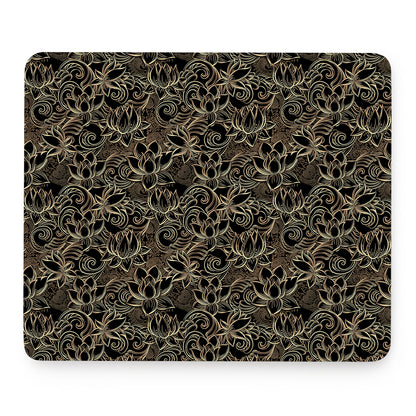 Black And Gold Lotus Pattern Print Mouse Pad