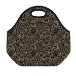 Black And Gold Lotus Pattern Print Neoprene Lunch Bag
