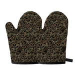 Black And Gold Lotus Pattern Print Oven Mitts