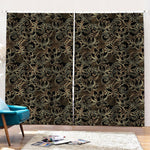 Black And Gold Lotus Pattern Print Pencil Pleat Curtains