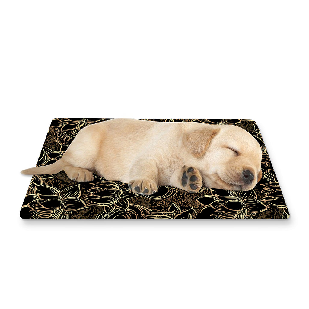 Black And Gold Lotus Pattern Print Pet Cooling Mat Cover