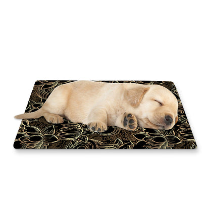 Black And Gold Lotus Pattern Print Pet Cooling Mat Cover