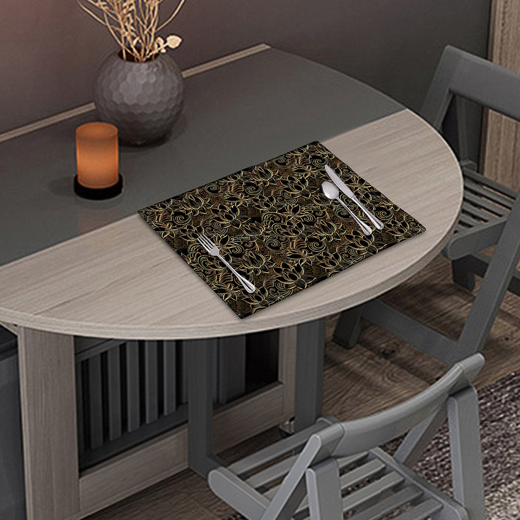 Black And Gold Lotus Pattern Print Placemat