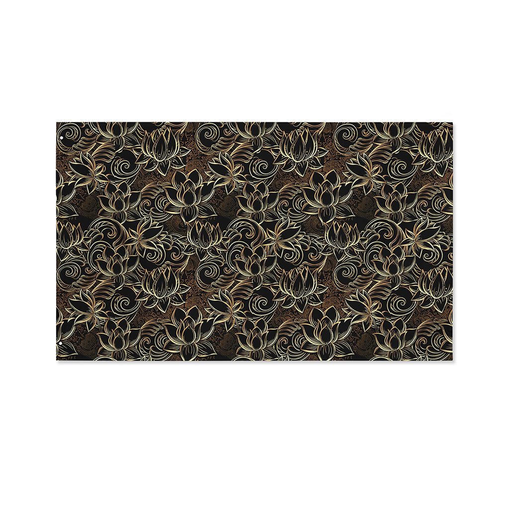 Black And Gold Lotus Pattern Print Polyester Flag