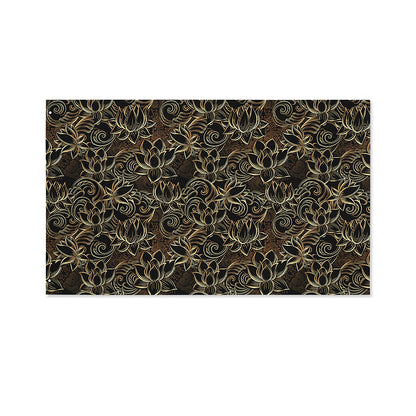 Black And Gold Lotus Pattern Print Polyester Flag