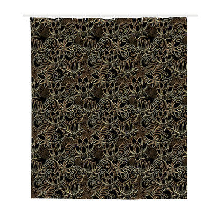 Black And Gold Lotus Pattern Print Polyester Shower Curtain