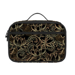Black And Gold Lotus Pattern Print Portable Lunch Bag