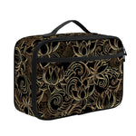 Black And Gold Lotus Pattern Print Portable Lunch Bag