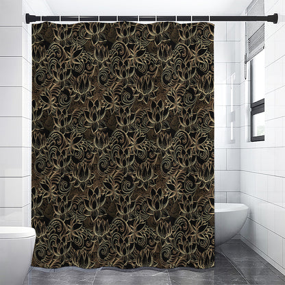 Black And Gold Lotus Pattern Print Premium Shower Curtain