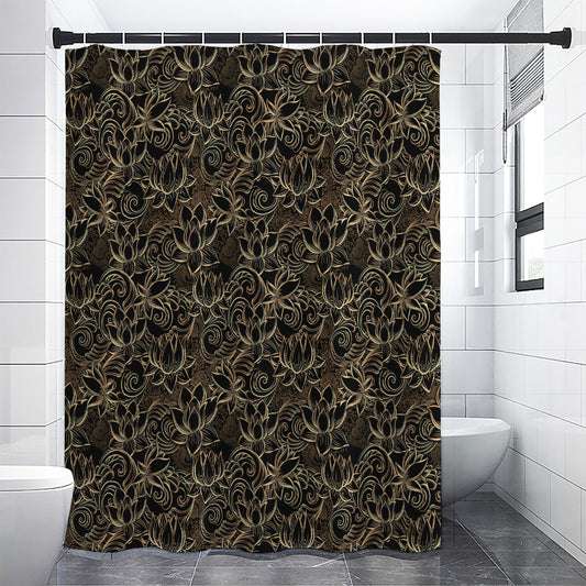 Black And Gold Lotus Pattern Print Premium Shower Curtain