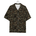 Black And Gold Lotus Pattern Print Rayon Hawaiian Shirt