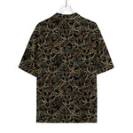 Black And Gold Lotus Pattern Print Rayon Hawaiian Shirt