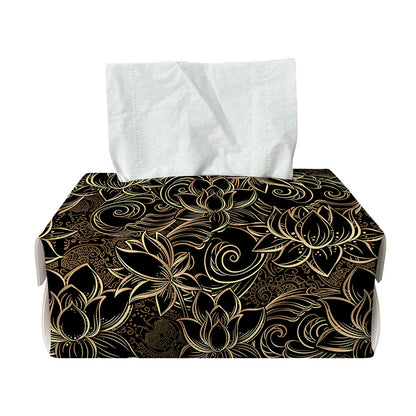 Black And Gold Lotus Pattern Print Rectangle Tissue Box Cover