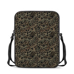 Black And Gold Lotus Pattern Print Rectangular Crossbody Bag