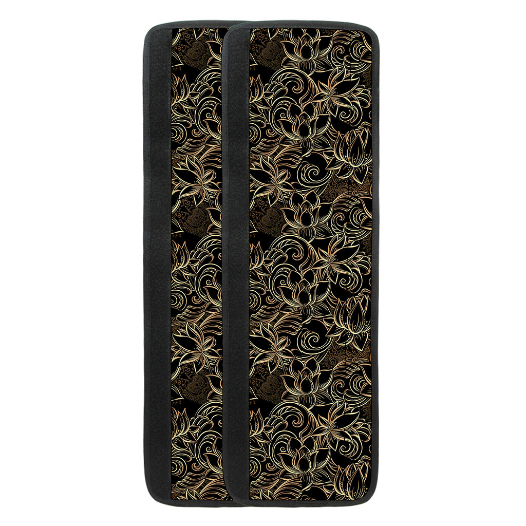 Black And Gold Lotus Pattern Print Refrigerator Handle Covers