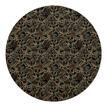 Black And Gold Lotus Pattern Print Round Blanket