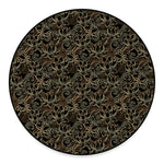 Black And Gold Lotus Pattern Print Round Floor Mat