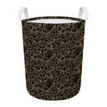 Black And Gold Lotus Pattern Print Round Laundry Basket