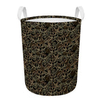 Black And Gold Lotus Pattern Print Round Laundry Basket