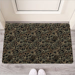Black And Gold Lotus Pattern Print Rubber Doormat