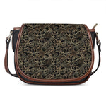 Black And Gold Lotus Pattern Print Saddle Bag