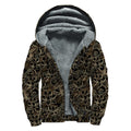 Black And Gold Lotus Pattern Print Sherpa Lined Zip Up Hoodie