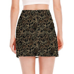 Black And Gold Lotus Pattern Print Side Slit Mini Skirt